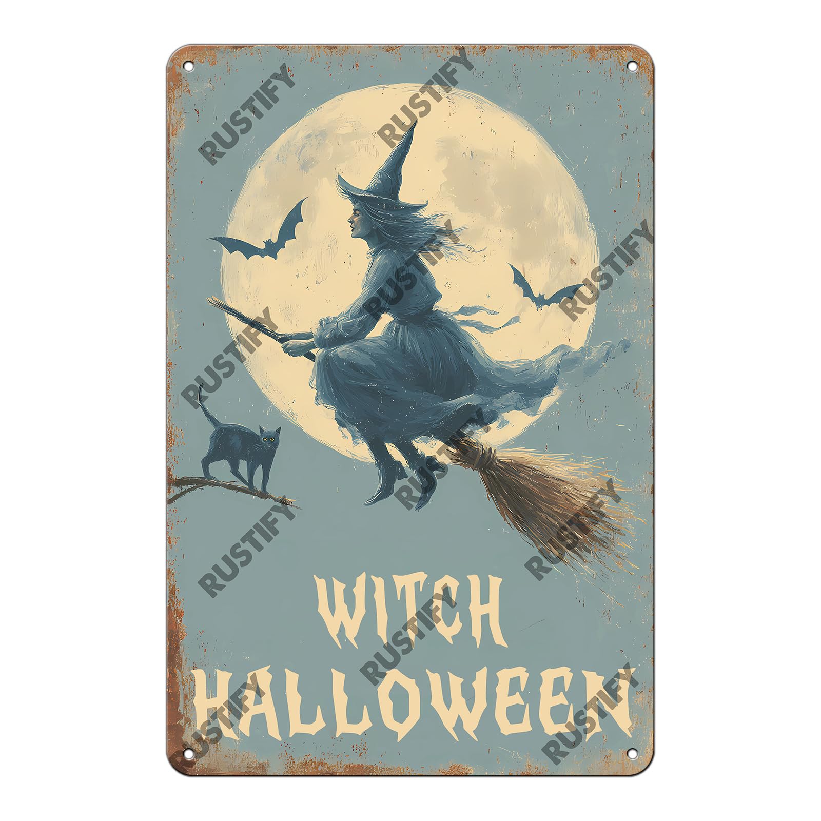 Anceky Halloween Witch Tin Sign Vintage Metal Sign Wall Decor for Home Yard Garden Bar Office 12×8 Inch