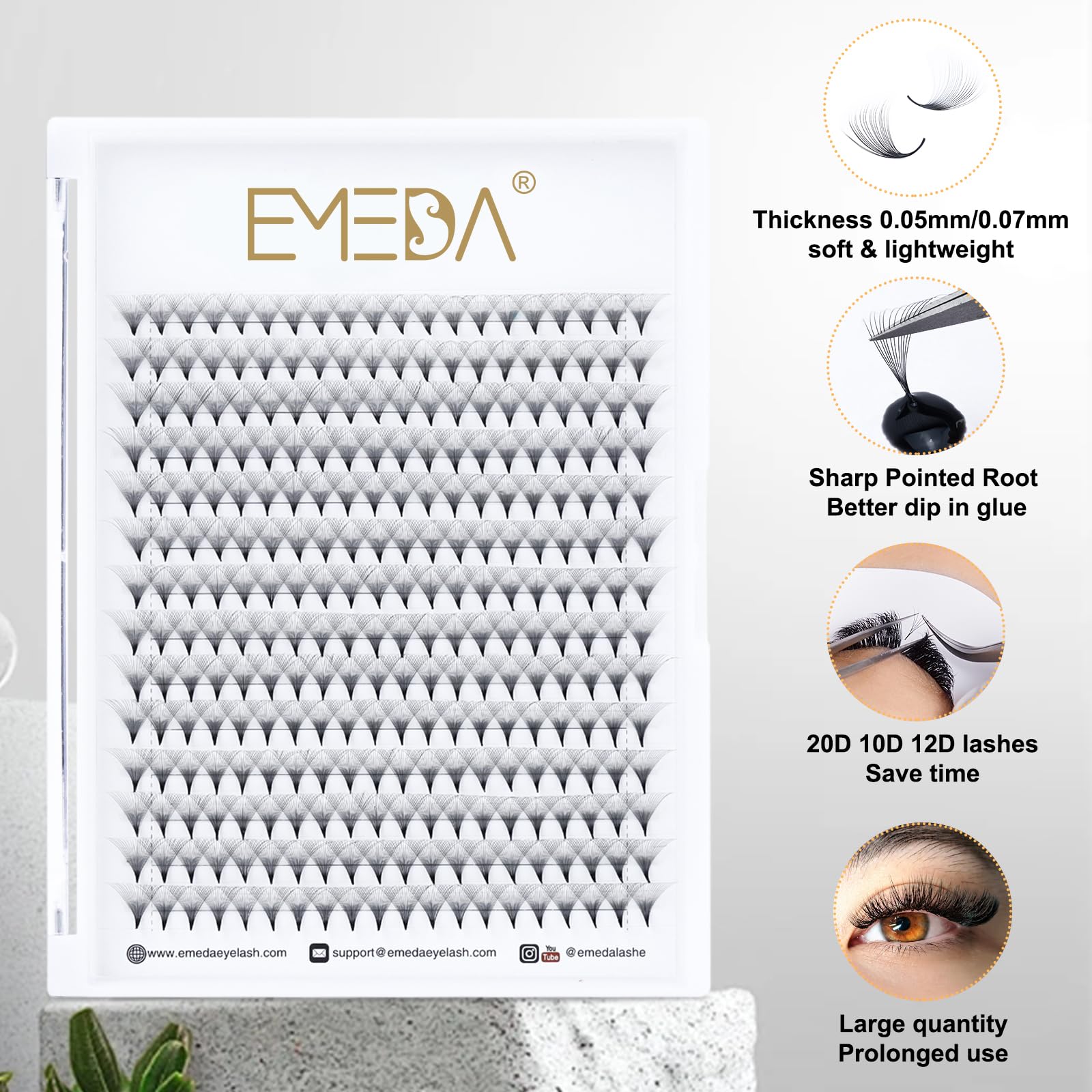EMEDA 280 pcs 20D Estensioni Ciglia a Grappolo Russo 0.05mm D Curl Mixed 8-14mm Estensioni ciglia volume 20D Premade Ciglia Fans D curl Individual Cluster Lash Extensions (20D 0.05-D-mix)