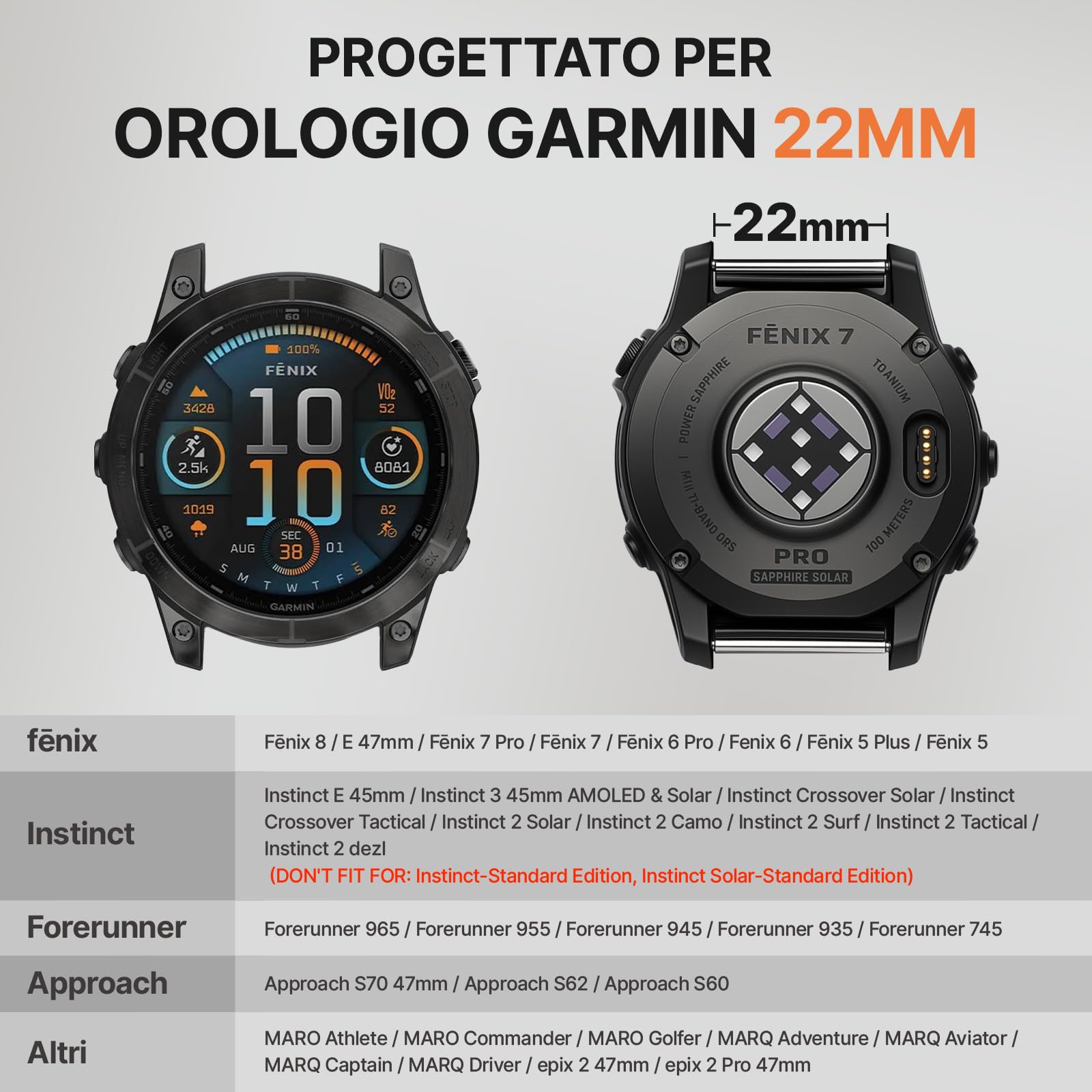 Bandletic 22mm 26mm QuickFit Cinturino Compatibile con Garmin Fenix 8 47mm/51mm, per Fenix 7/6/5/3, Cinturino in Nylon per Epix/Forerunner/Instinct/Enduro/Tactix/Descent/Quatix/Tactical/Tide/Solar - 4