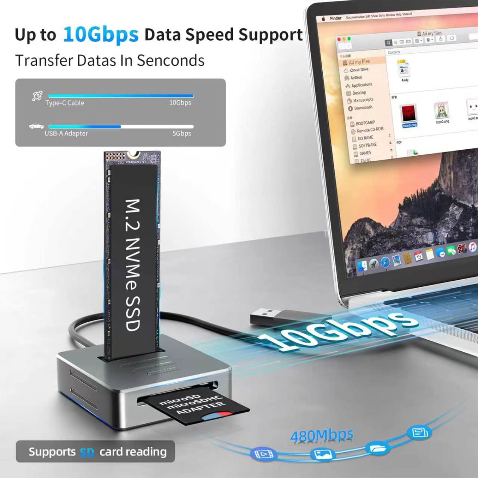Adapter czytnika M.2 NVMe na USB z czytnikiem SD, aluminiowa obudowa NVMe M.2 SSD do stacji dokującej M.2 PCIe NVMe SSD