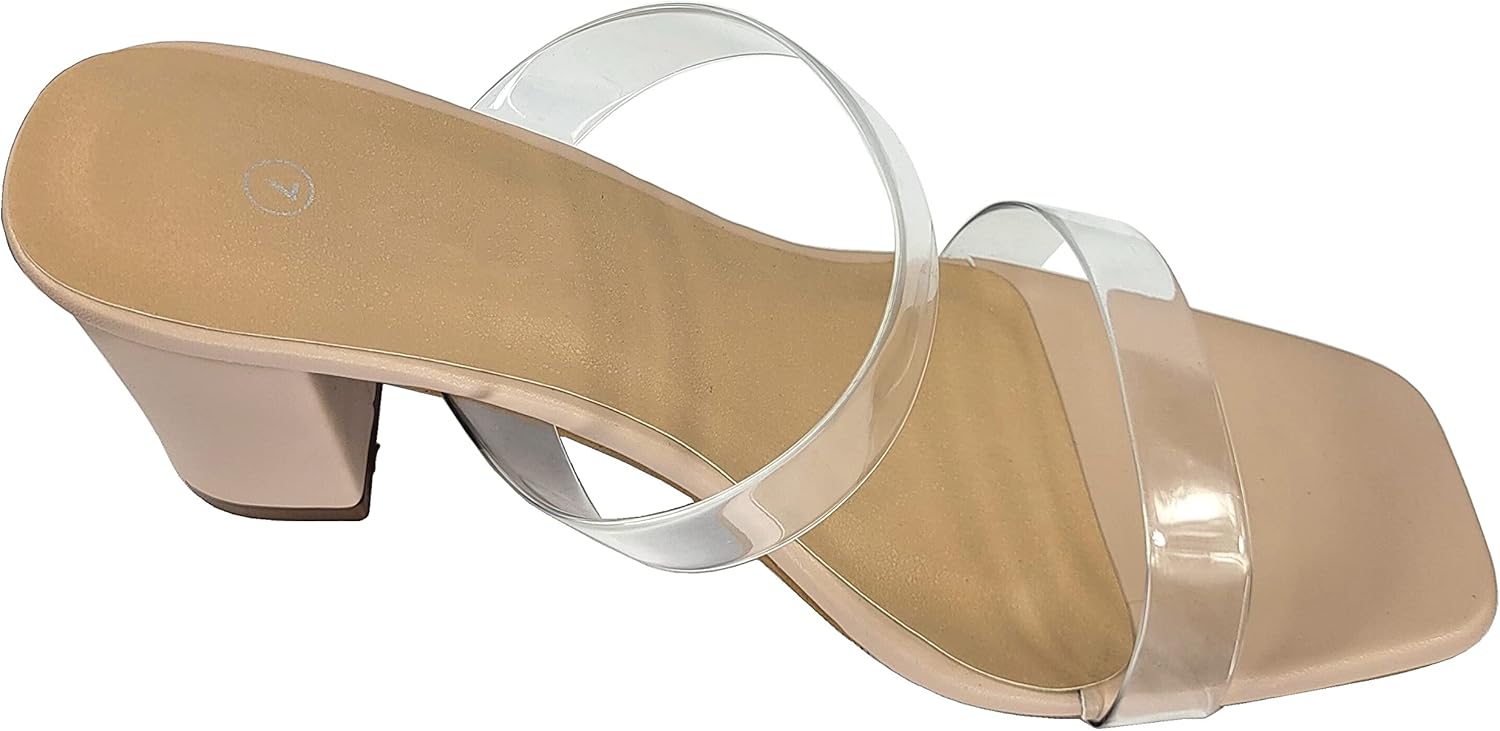 TruFox Womens Chunky Block Heels Square Open Toe heels Comfortable Two Strap Slip On Slides for Prom Wedding party Dress Shoes - Image 5