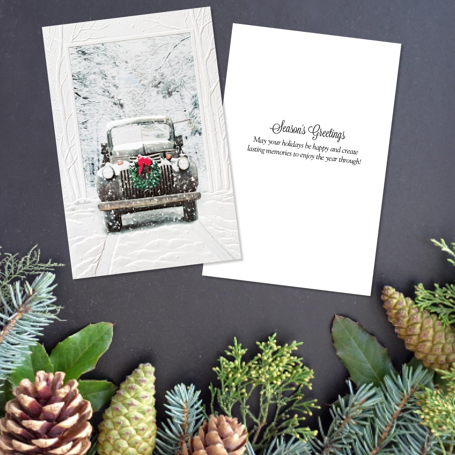 Pumpernickel Press Embossed Christmas Greeting Cards Boxed Set – Antique Truck, 16 Count. Made in USA