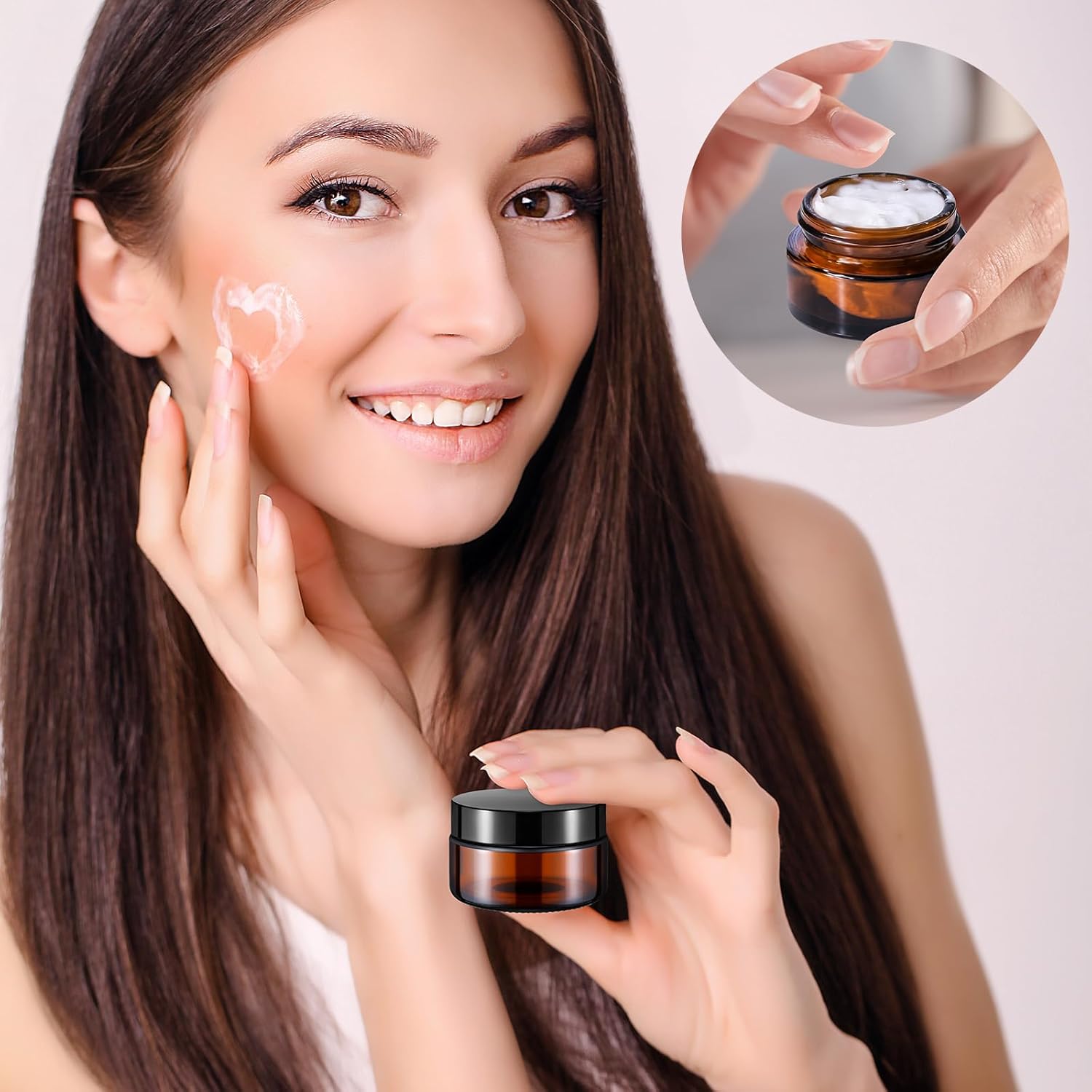 Honeydak 48 Pack 0.7oz Glass Jars with Lids Airtight Cosmetic Containers Reusable Empty Tiny Cosmetic Jars for Lip Balm Lotion Cream Sample Wax Salve Ointments, Travel Size, Light-blocking (Amber)