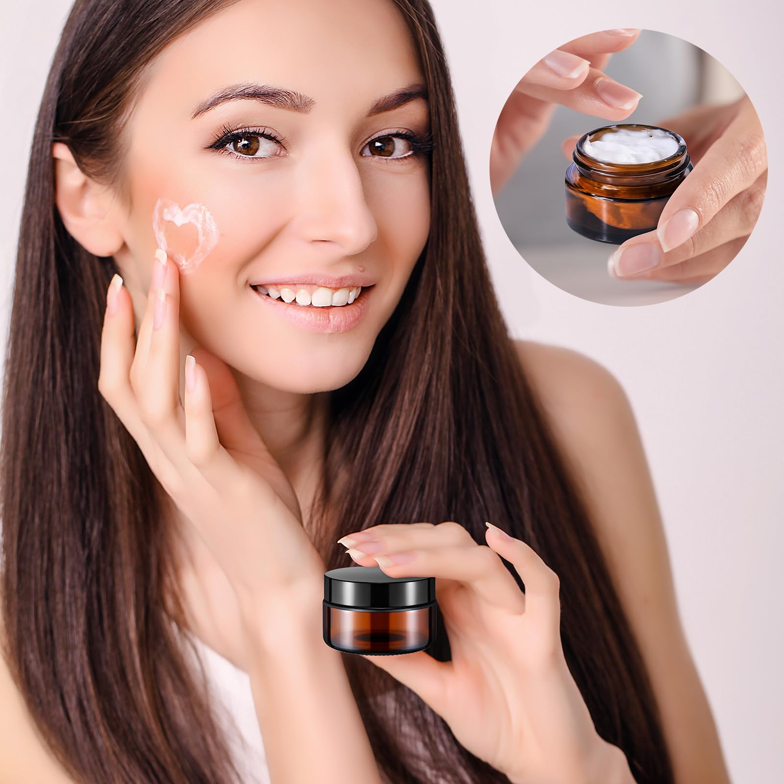 Honeydak 24 tarros de vidrio de 0.75 onzas con tapas, pequeños tarros de cosméticos con forro interior, recipientes de bálsamo, tarros de cosméticos recargables para loción, polvos, crema,