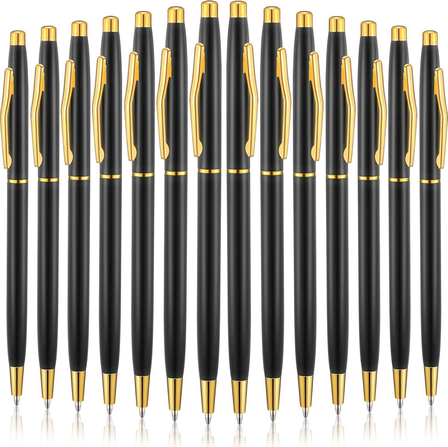50 Pieces Black Pens 1.0 mm Ballpoint Pen Medium Point Smooth Writing Metal Pen Gold and Black Ink Pens Nice Gift for Business Office Wedding Men Women Students Teachers Police Uniform