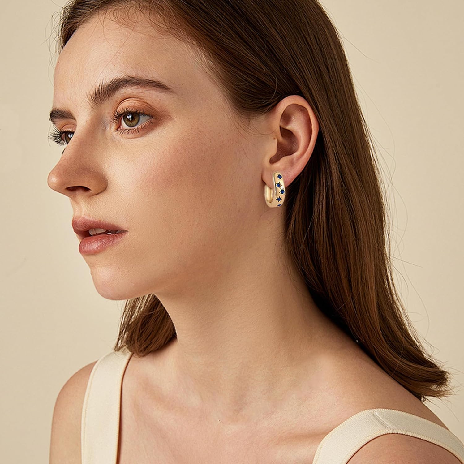 Chunky Gold Cubic Zirconia Hoop Earrings for Women Trendy,Colorful Gold CZ Statement Earrings,Crystal Geomertic Earrings Jewelry Party - Image 3