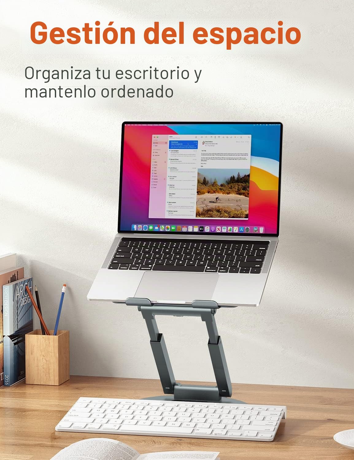 tounee Soporte Portátil Altura Ajustable de hasta 21 Pulgadas, Soporte Ergonómico Ordenador Portátil con Base Giratoria de 360 Grados Laptop Stand Compatible con Todas Las Portátiles de 10-17", Gris