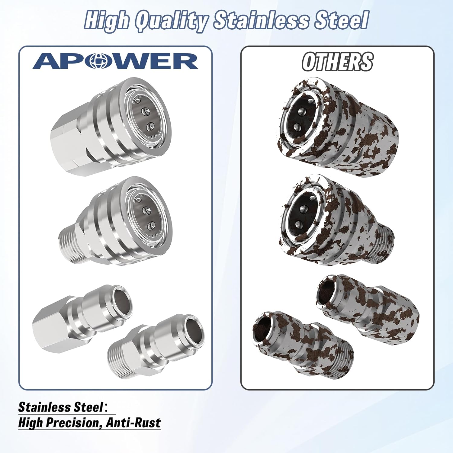 Pressure Washer Quick Connect Kit, 3/8 Male Female Quick Disconnect Kit for Power Washer, 3/8 Inch Hose Fittings Adapter Set, Stainless Steel, 8 Pcs