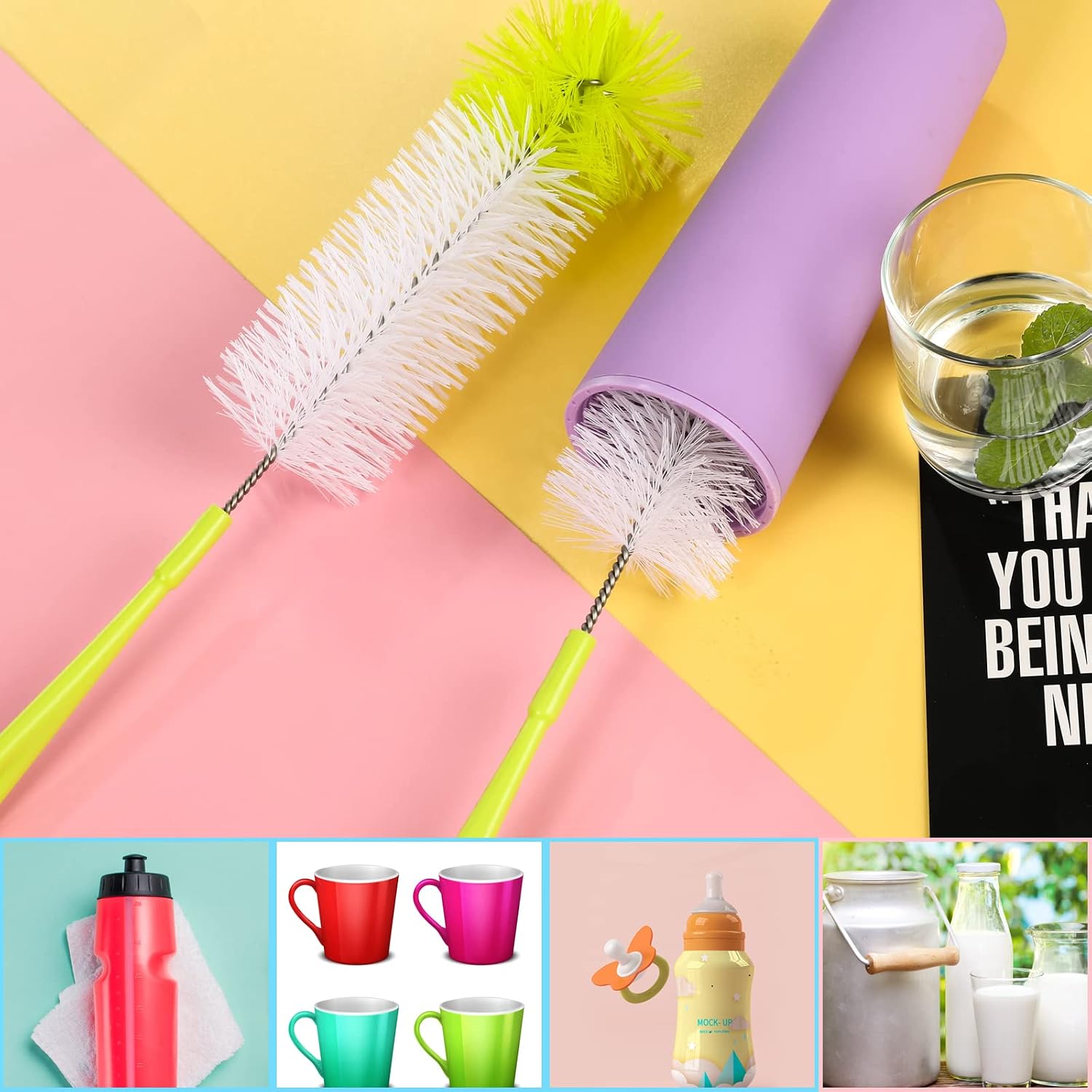 CVNDKN 7 Pack Bottle Cleaner Brush Set,Long-Handled Nylon Cleaning Brush for Narrow Neck Wine Bottles, Baby Bottles, Vacuum Flasks, Sports Water Cups,Elbow Water Bottles, etc. (Bright Green)
