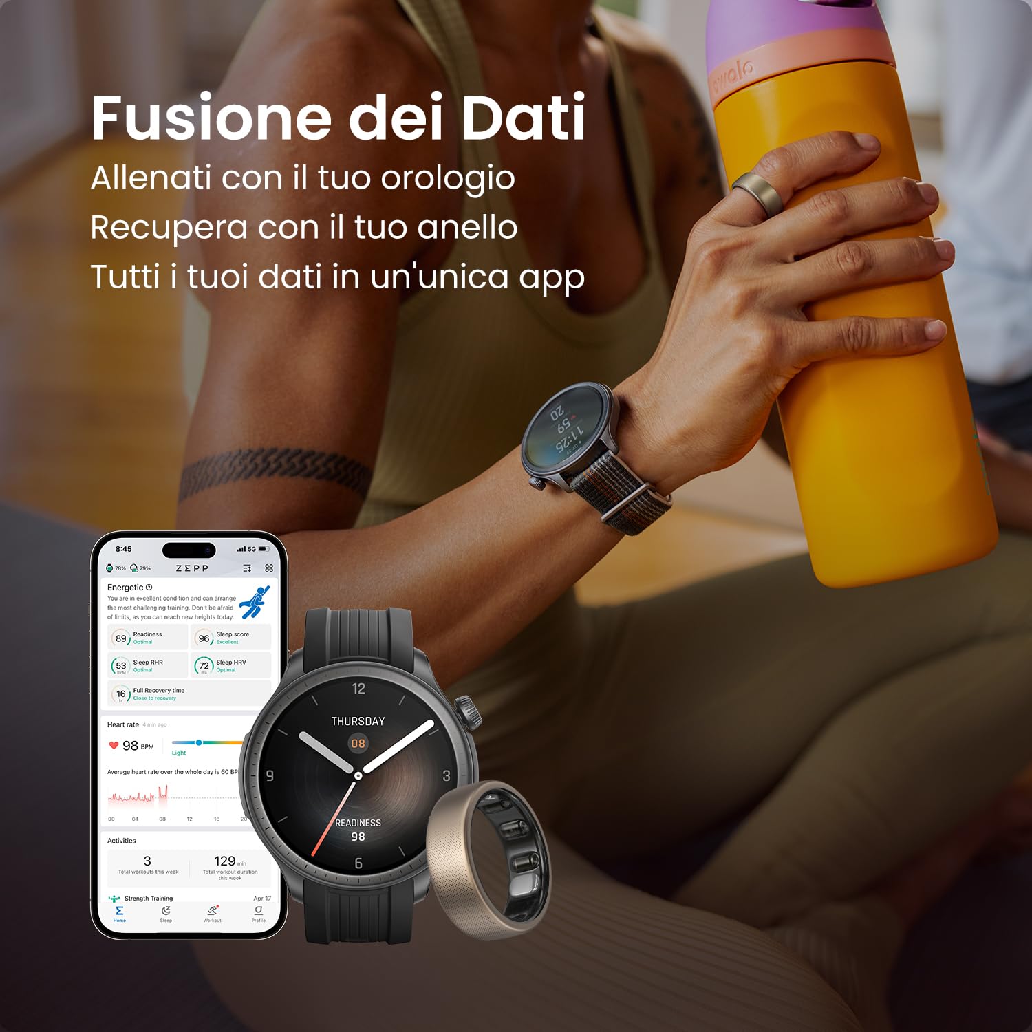 Amazfit Helio Ring Balance Smart Watch, NFC, AI Fitness Coach Tracker del sonno e della salute con misurazione della composizione corporea, Display AMOLED da 1,5"