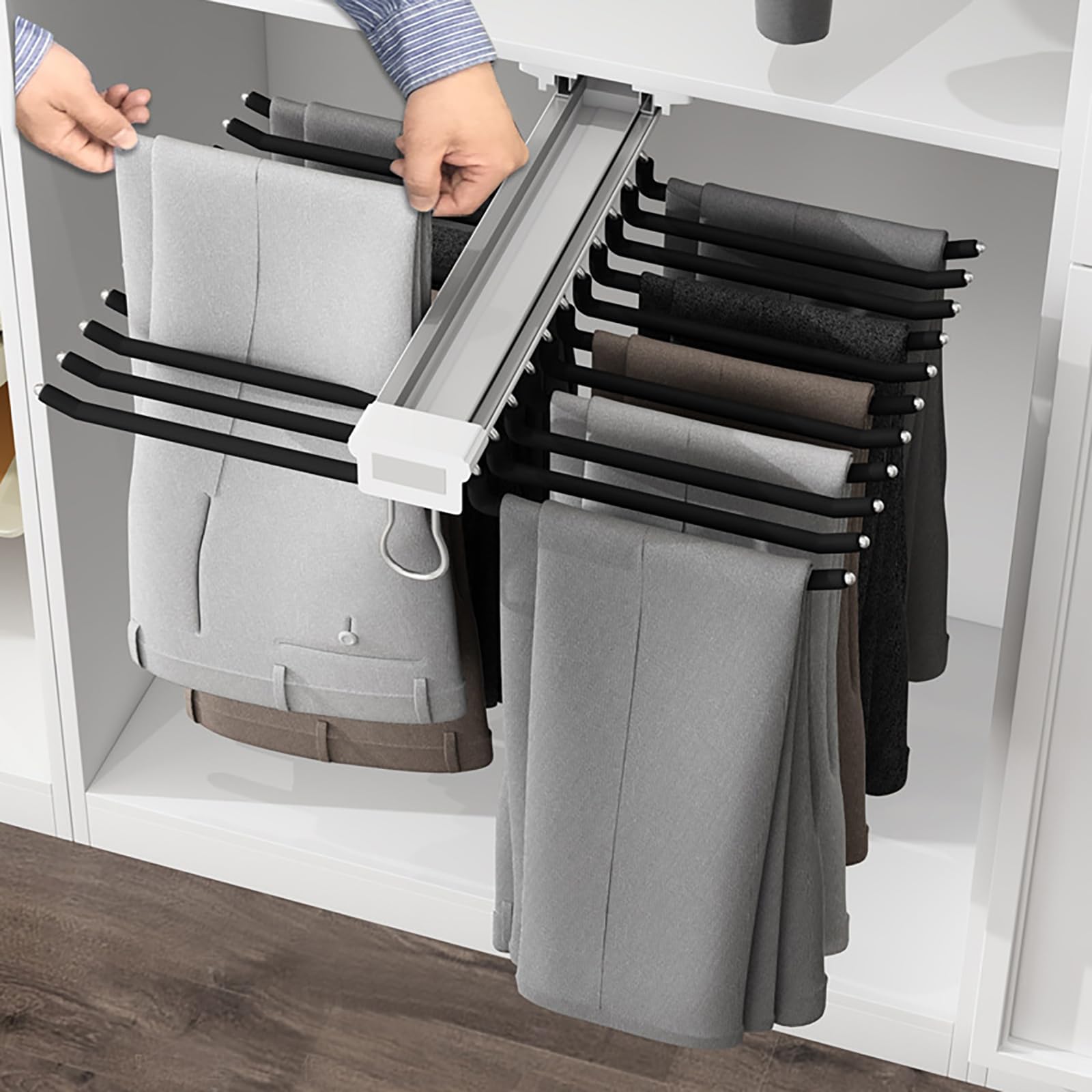 Rack tire-pantalon pour placard avec 22 bras en acier noir LWX
