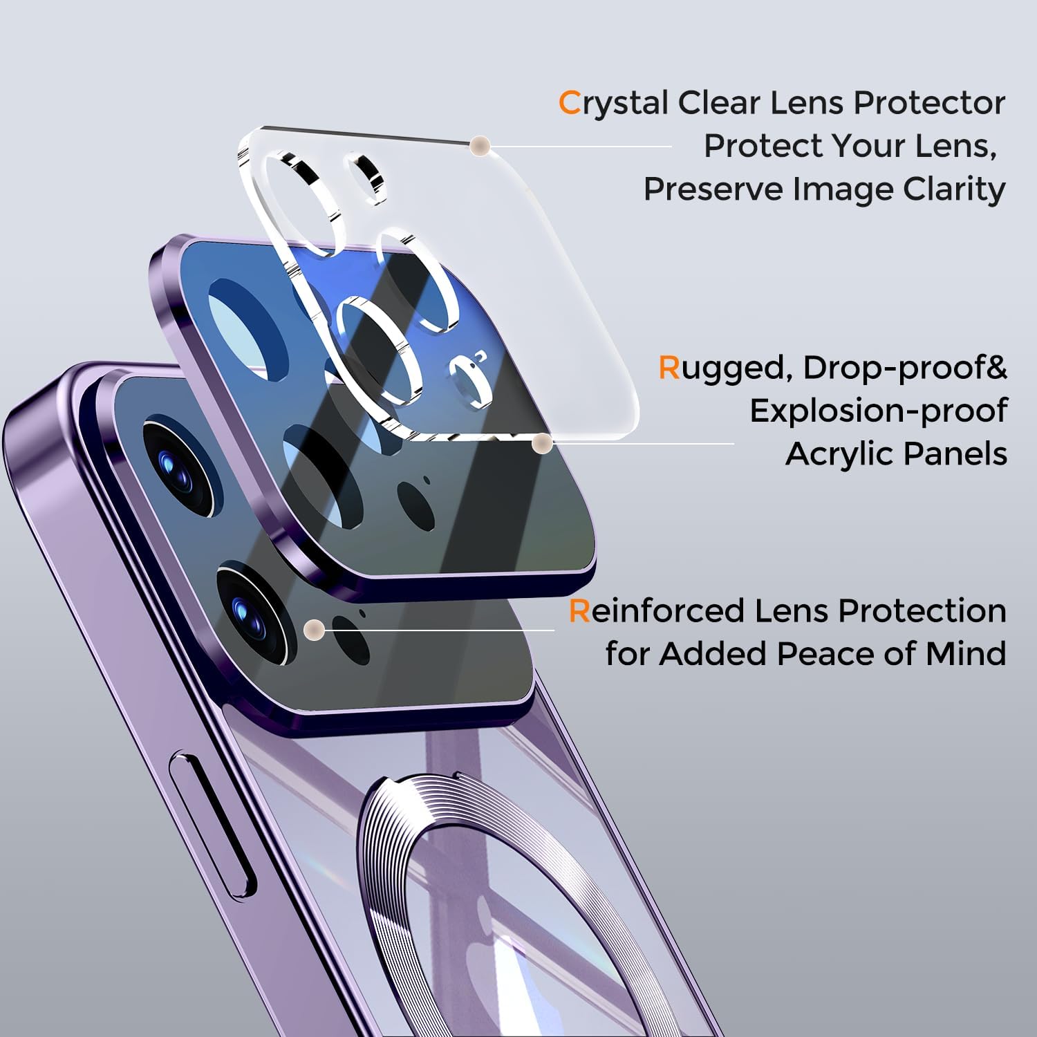 [Full Camera Lens Protection+CD Ring Compatible with MagSafe Stand]Magnetic for iPhone 14 Pro Max Case, Military Grade Drop Protection Electroplated Bumper Non-Yellowing Clear Case for Women Men Girls