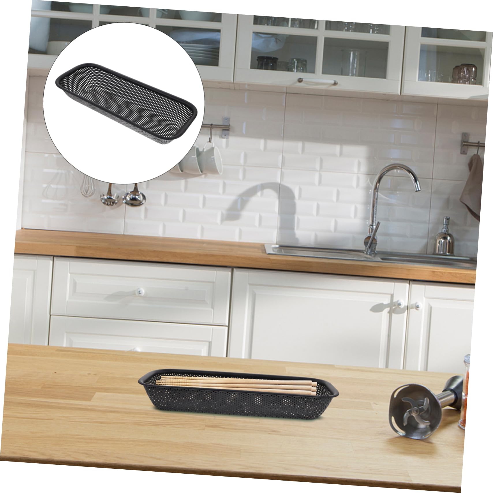 GALPADA 5 Piezas Cesta de Drenaje de Acero Inoxidable Soporte para Cubiertos Cesta escurridor de Cubiertos Puerta cestas almacenaje Cesta almacenaje Cesta de Drenaje de lavavajillas Black