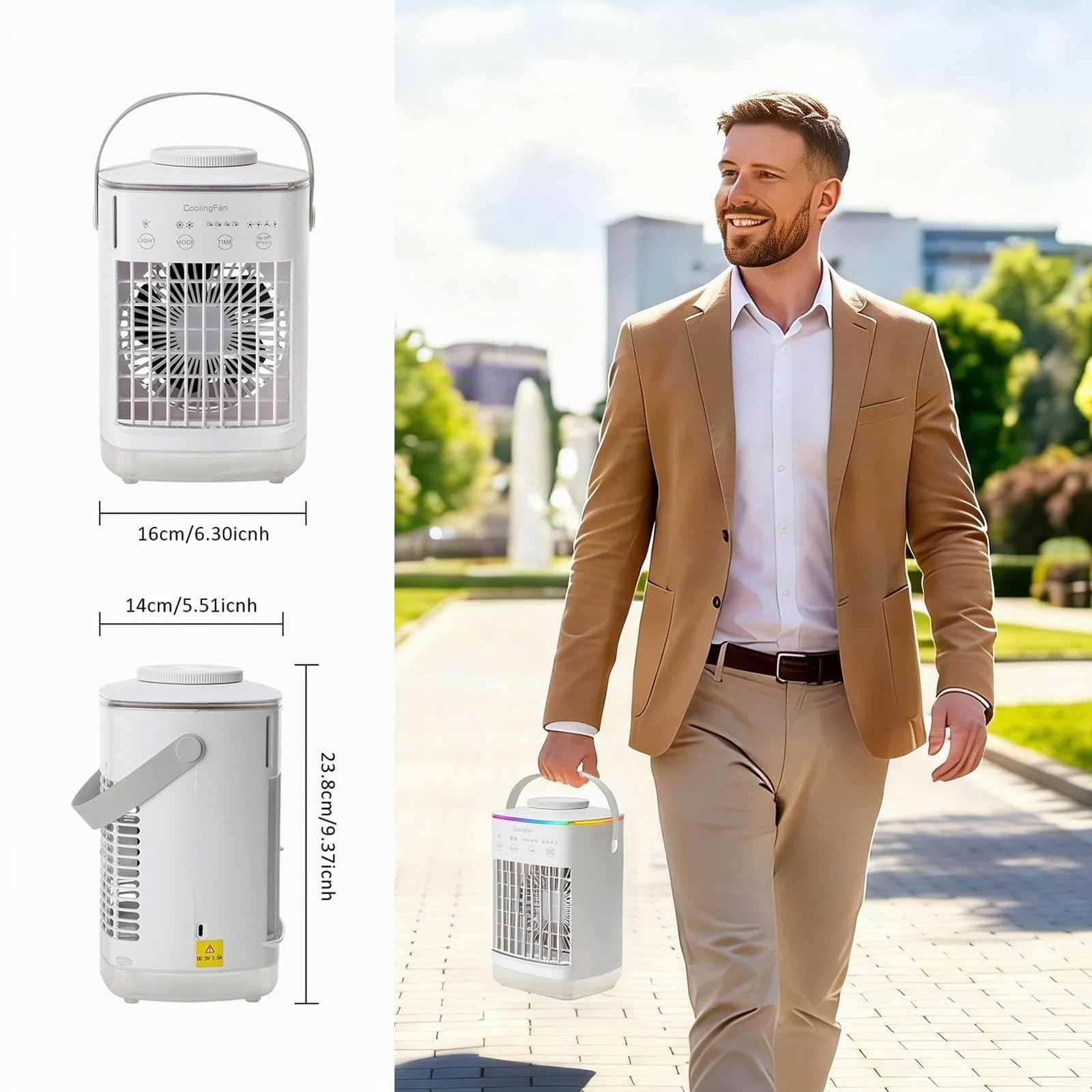 Mini Climatiseur Mobile Silencieux, 2 en 1 Mini Rafraichisseur d'air avec 4 Vitesses & 2 Brumes, 2-8H Timer, 7 LED,Petit Clim Mobile pour Chambre et Bureau(7W)