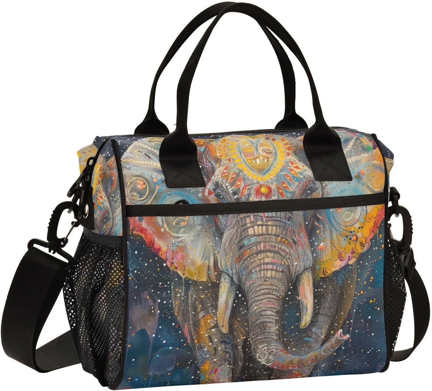 Skull Day Of The Dead Lunch Bag for Women, Insulated Lunch Box for Students, Women's Lunch Tote Bag with Side Pockets & Removable Shoulder Strap Large Cooler Purse for Picnic Work Beach