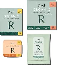 Rael Period Essential Bundle - Regular & Overnight Pads, Liners, Fem Wipes | Organic Cotton Cover Pads for Women, Light Absorbency, Regular Absorbency, Heavy Absorbency, pH Balanced Flushable Wipes