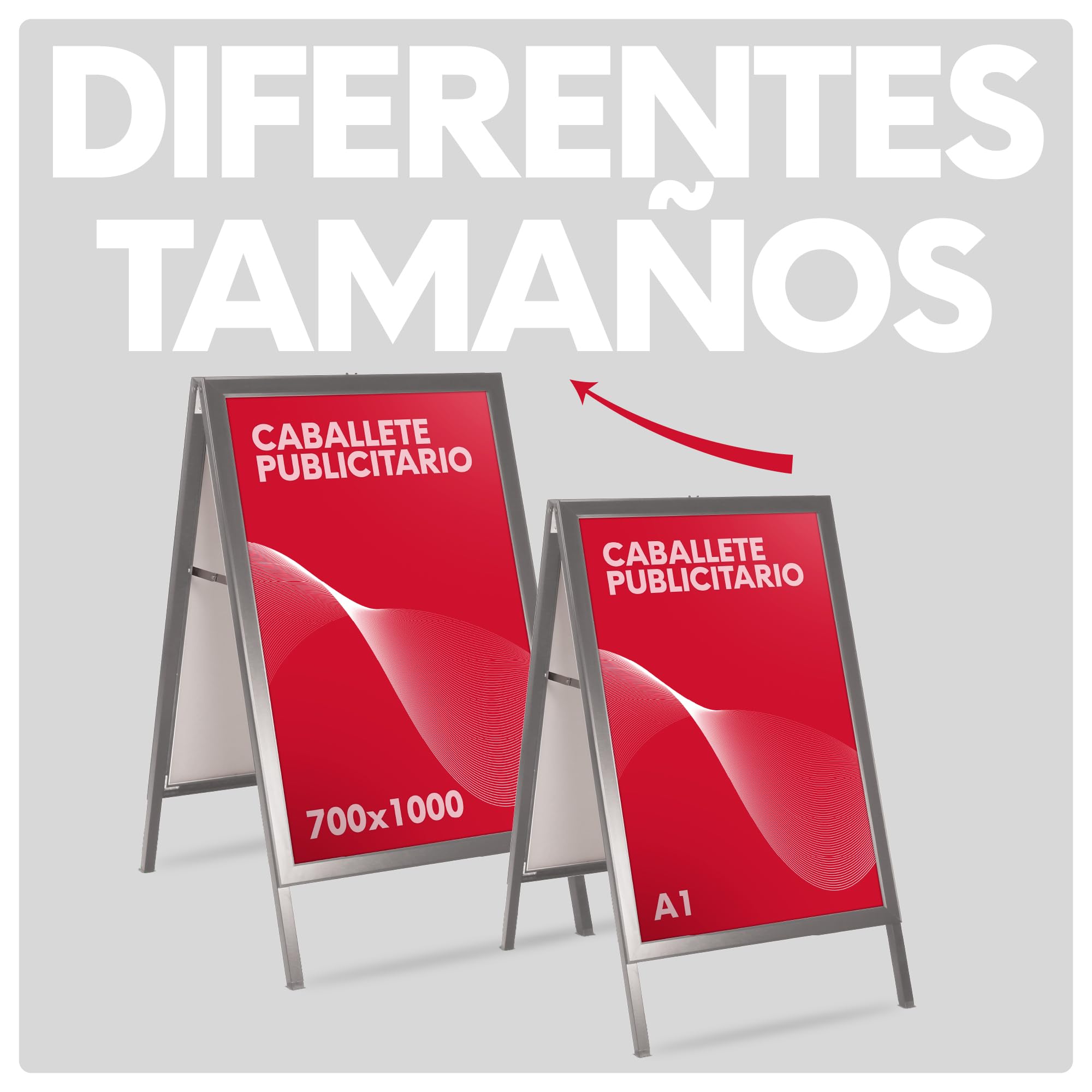 Caballete para Panel Publicitario uso interior y Exterior | Porta Carteles de Aluminio Doble Cara, Soporte para Carteles Plegable | Expositor de Anuncios Doble Cara | 700x1000mm