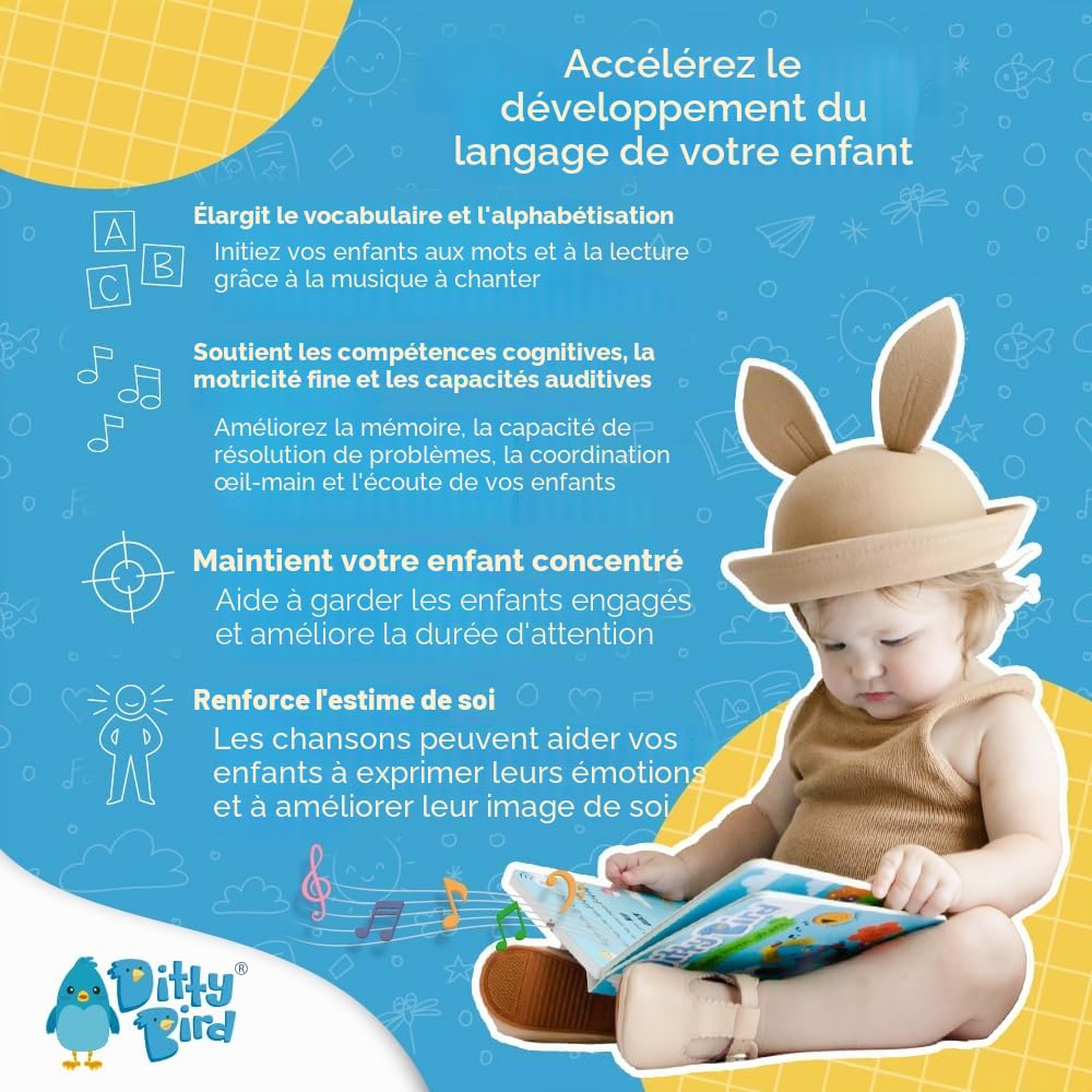 Ditty Bird Livres Parlants 100 Lieux 100 Mots Livres Cartonnés interactifs pour bébés 1-3 Ans