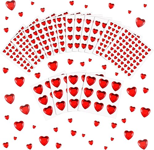 Vista 8 de Chuangdi 516 calcomanías de diamantes de imitación de corazón, acrílicas, gemas de corazón, gemas de cristal, autoadhesivas, parte trasera plana