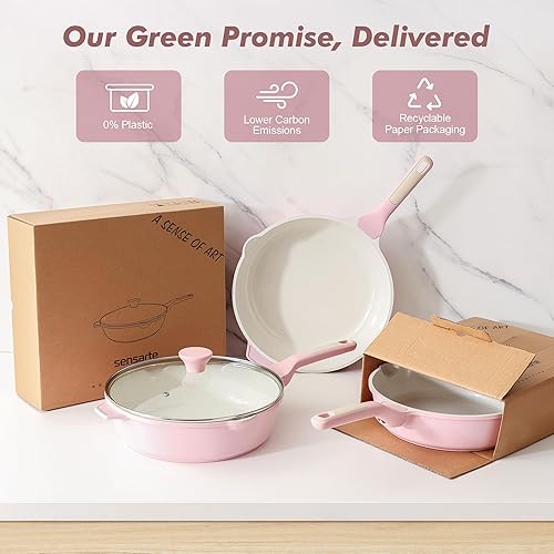 Vista 40 de SENSARTE Sartén antiadherente profunda, sartén para saltear de 11 pulgadas con tapa, mango que se mantiene fresco, sartén de cocina de piedra Gris