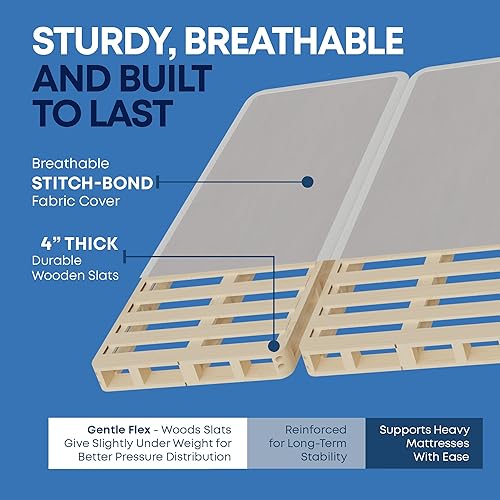 Miniatura 20 de Nutan, Somier dividido resistente de 8 pulgadas para soporte de colchón, duradero y totalmente montado, base de madera natural para King (plegable)