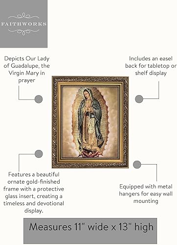 Miniatura 2 de Gerffert - Decoración de pared cristiana con marco dorado, 11 x 13 pulgadas, Nuestra Señora de Guadalupe