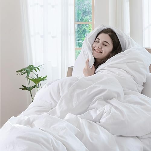 Miniatura 6 de MooMee Ropa de cama Juego de fundas de edredón 100% algodón lavado con textura similar al lino, transpirable, duradero, suave y cómodo (blanco