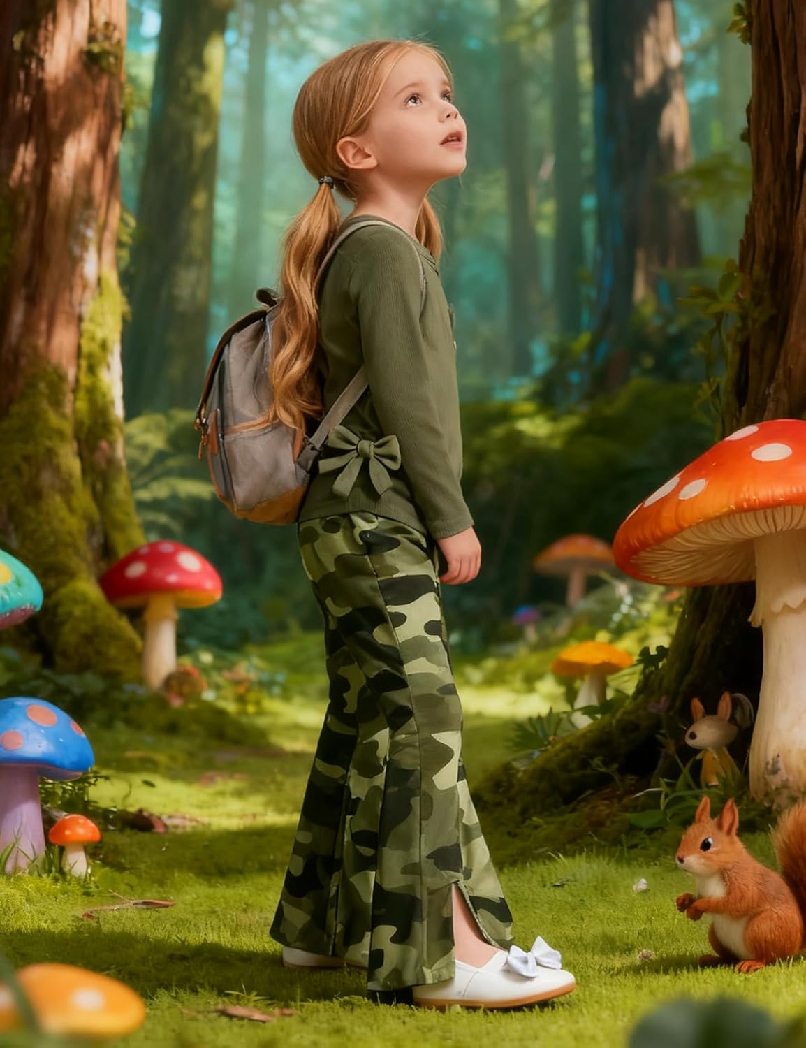 Zupora Toddler Girls 2-Piece Camo Outfit Set Soft Drawstring Long Sleeve Shirt & Flare Pants Trendy Fall Winter Set 2-9 Years - Image 4