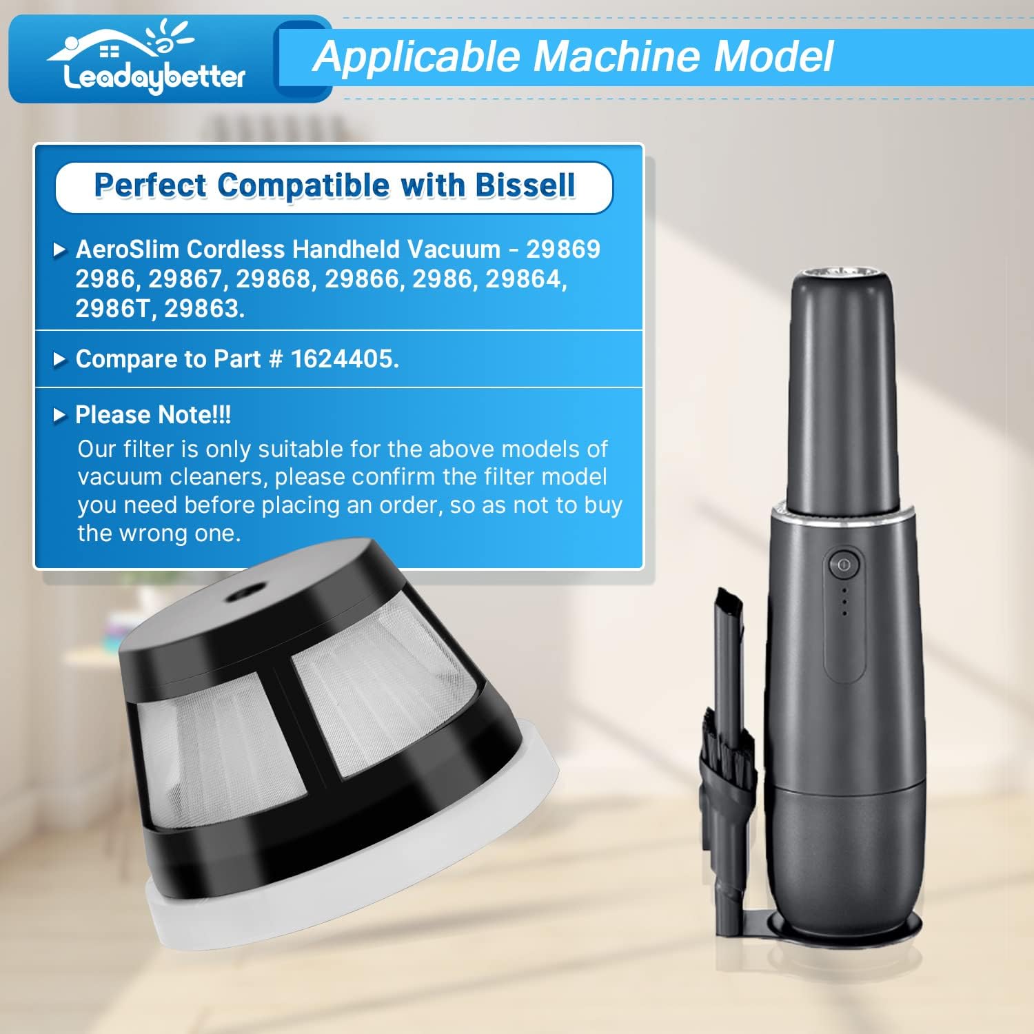 Leadaybetter 29869 Filters Compatible with Bissell AeroSlim 29869 29861 29867 29868 29866 2986 29864 2986T 29863 Cordless Handheld Vacuum, 4 Pack 2986 Filter Replacements, Part # 1624405 - Image 2
