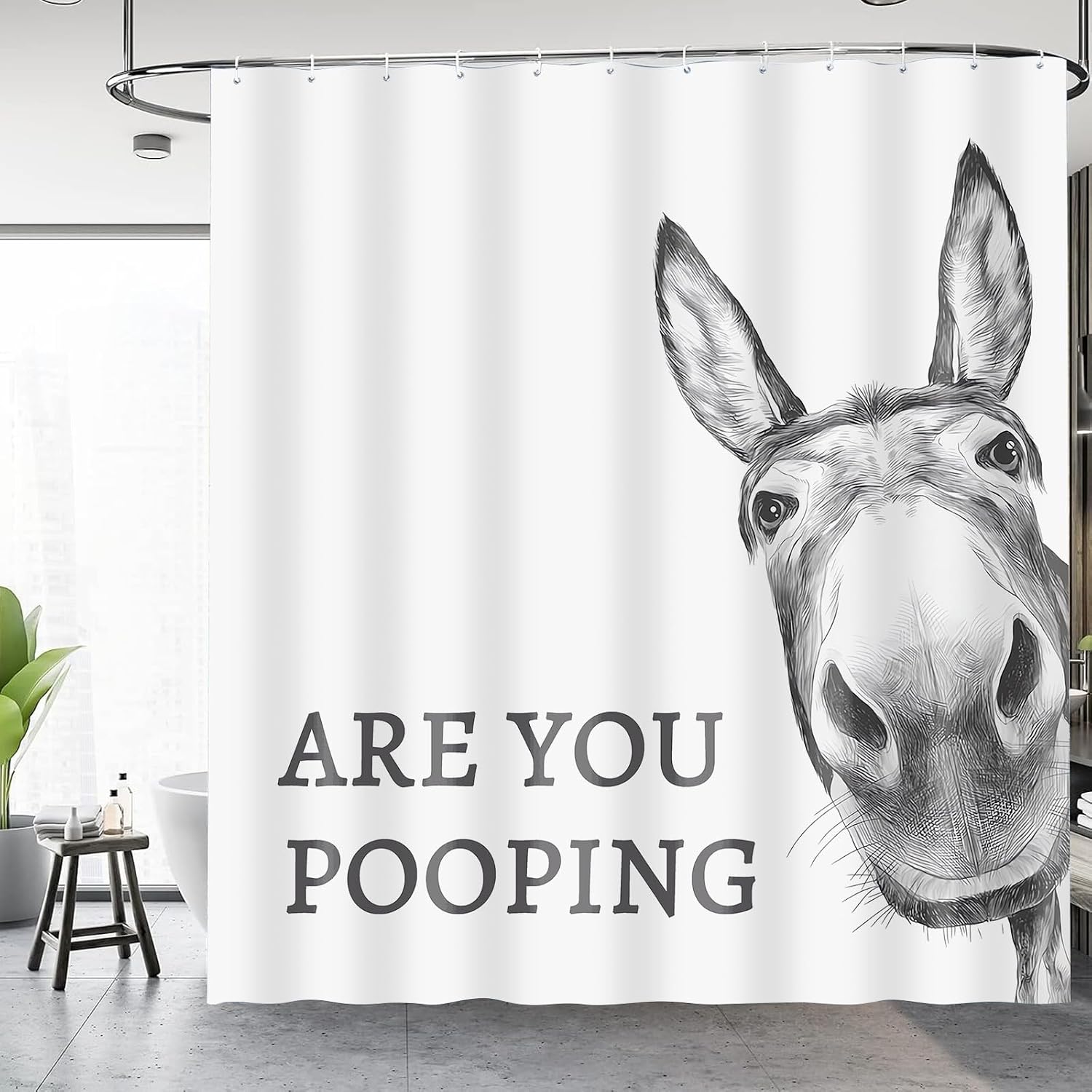 are You Pooping Donkey Shower Curtain Funny Bathroom Decor