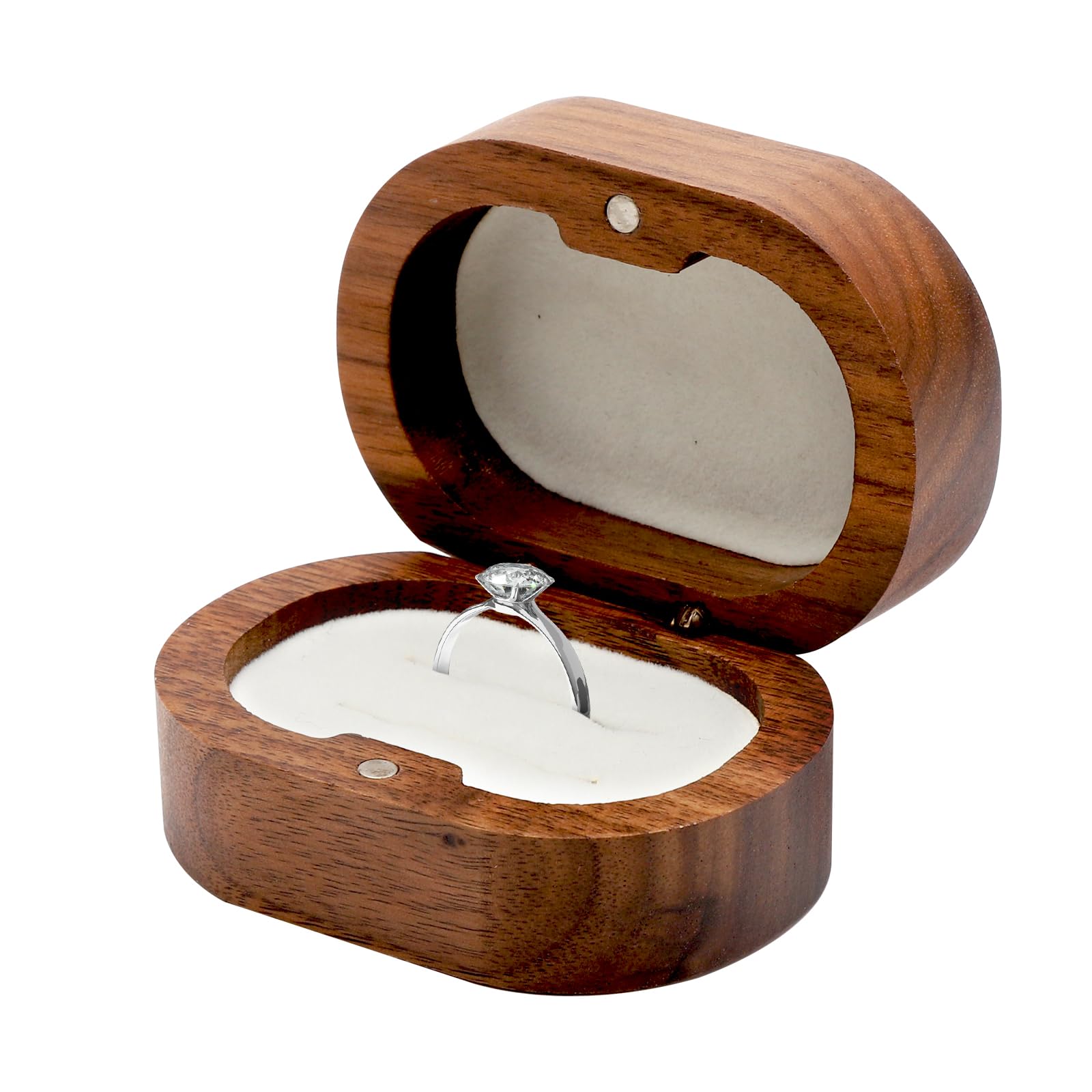 Scatola per Fedi Nuziali in Legno, Porta Anelli Matrimonio in Noce, Portagioie per Gioielli Fede Nuziale e Anello Fidanzamento