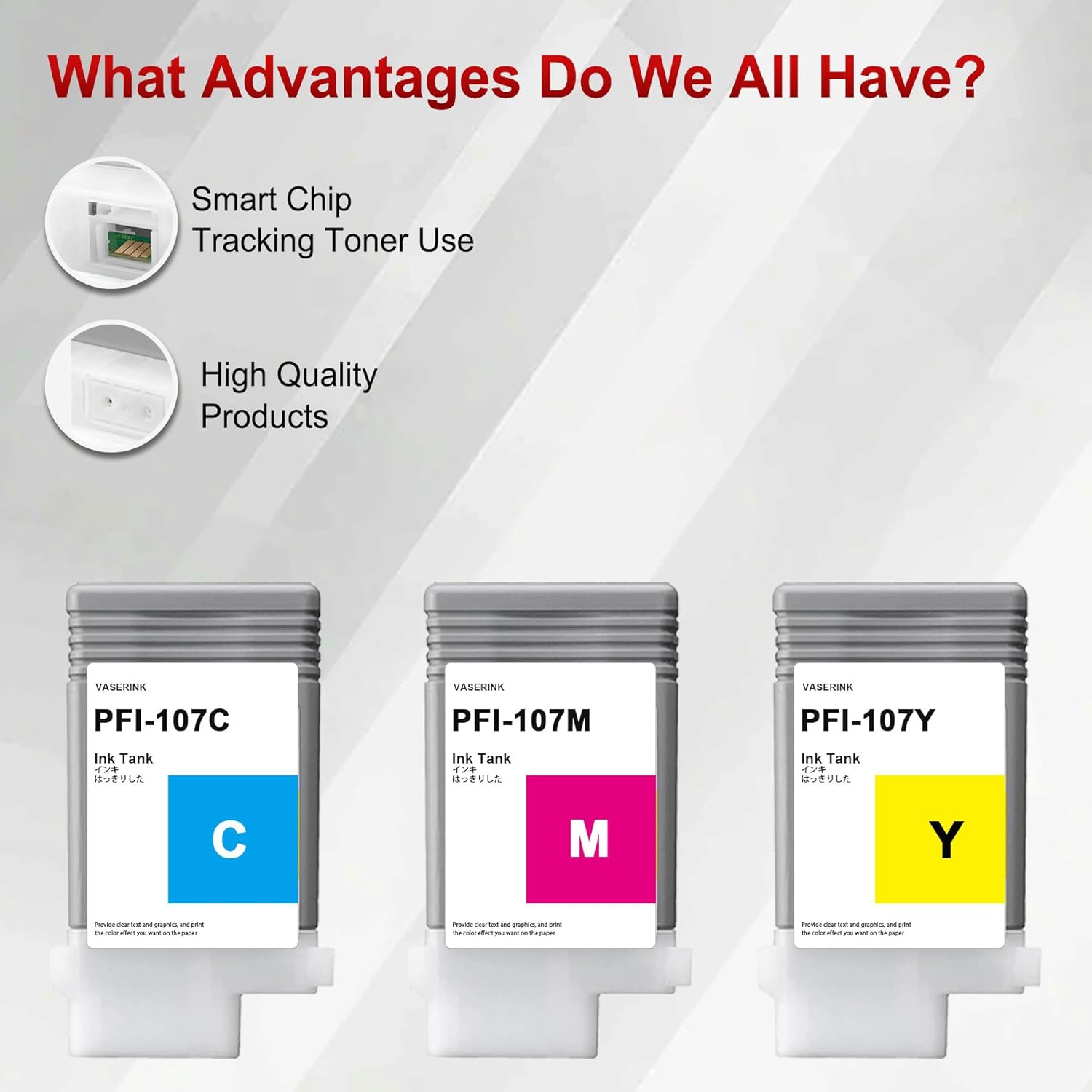 PFI-107 130-ml Ink Tank Set(3-Pack, 1Cyan, 1Magenta, 1Yellow) VASRINK Compatible PFI-107C PFI-107M PFI-107Y Replacement for Canon iPF680 685 780 785 Printer