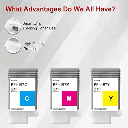 Miniatura 4 de PFI-107 - Juego de tanques de tinta de 4.4 fl oz (paquete de 3, 1 cian, 1 magenta, 1 amarillo) VASRINK compatible con PFI-107C PFI-107M PFI-107Y