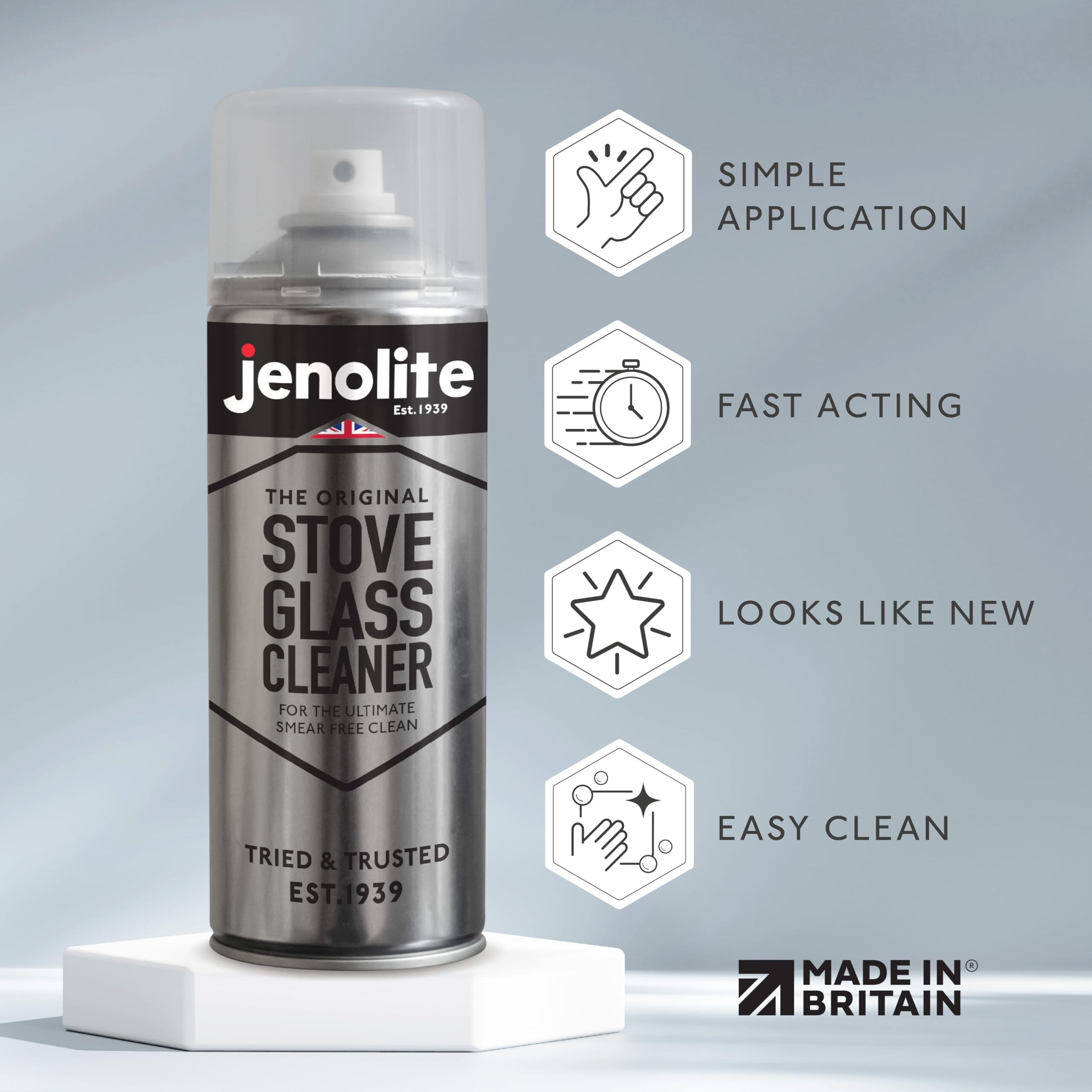 JENOLITE Detergente per vetri stufa | 3 x 400 ml | Rimuove fuliggine, cenere, carbonio, grasso e catrame | Ideale per bruciatori a legna/stufa/piani cottura..