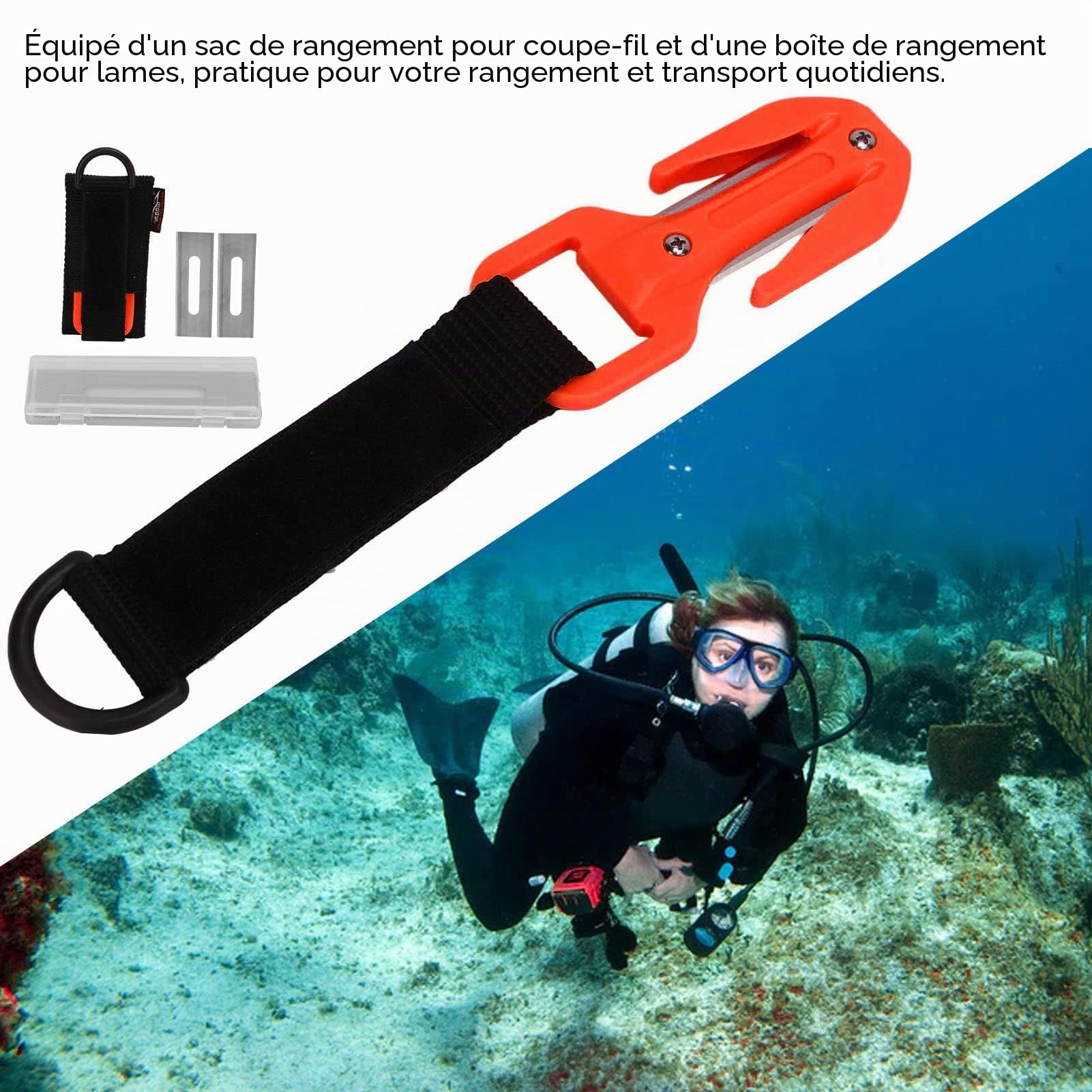 Coupe-Ligne De Plongée Sous-Marine, Coupe-Corde de Plongée Lame Tranchante Coupe-Poignée de Plongée Coupe-Corde de Plongée Paquet de Stockage SûR