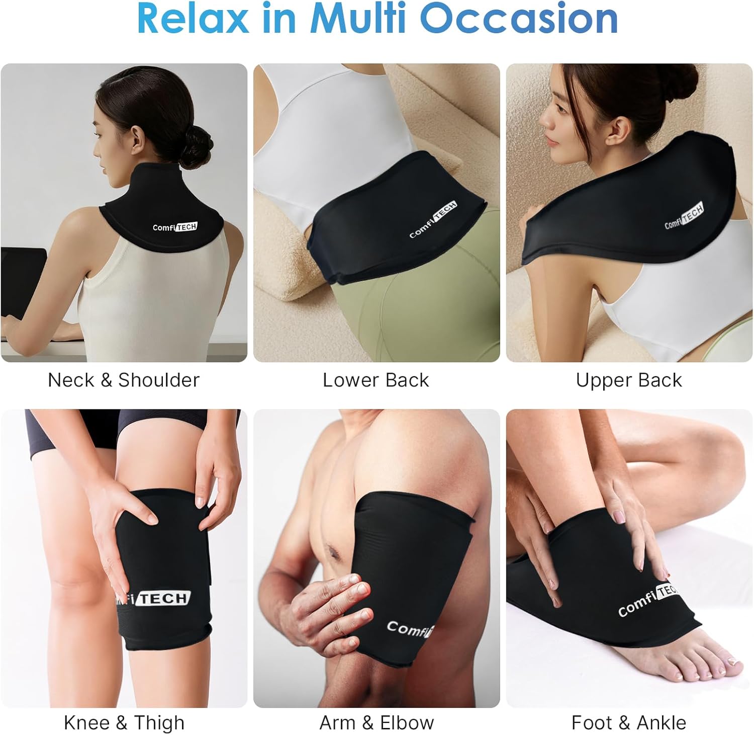 ComfiTECH Neck Ice Pack Wrap 2 Pack with Extended Gel Coverage for Cervical, Shoulder and Rib, Reusable Cold Application for Office Stiff Neck, Swelling, Medium