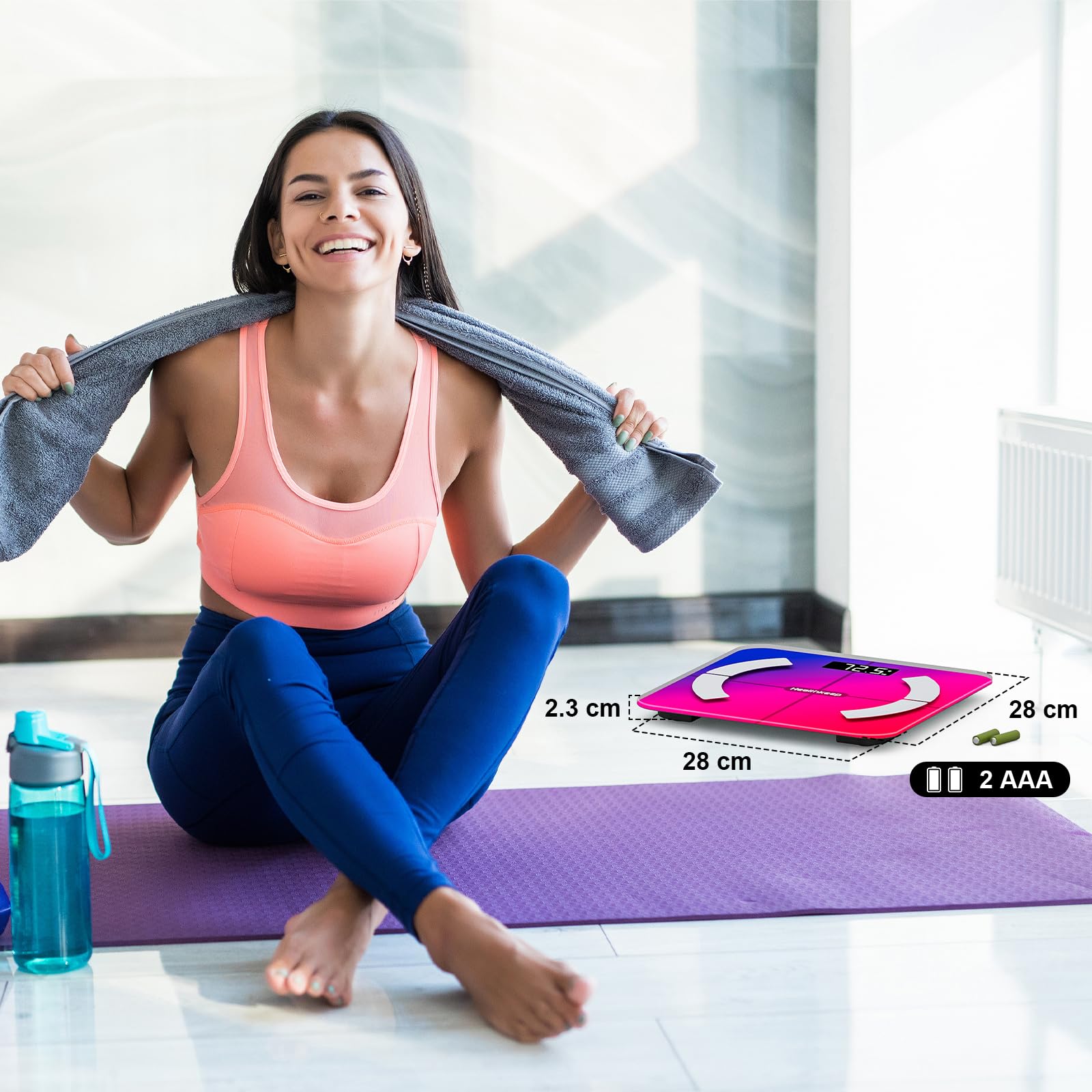 Balance Pèse Personne, Healthkeep Balance Impédancemètre Bluetooth Balance Connectée Haute Précision avec App 13 Indicateurs pour Andriod et iOS Max 180kg/400lb/28st, 28 * 28CM - Multicolore