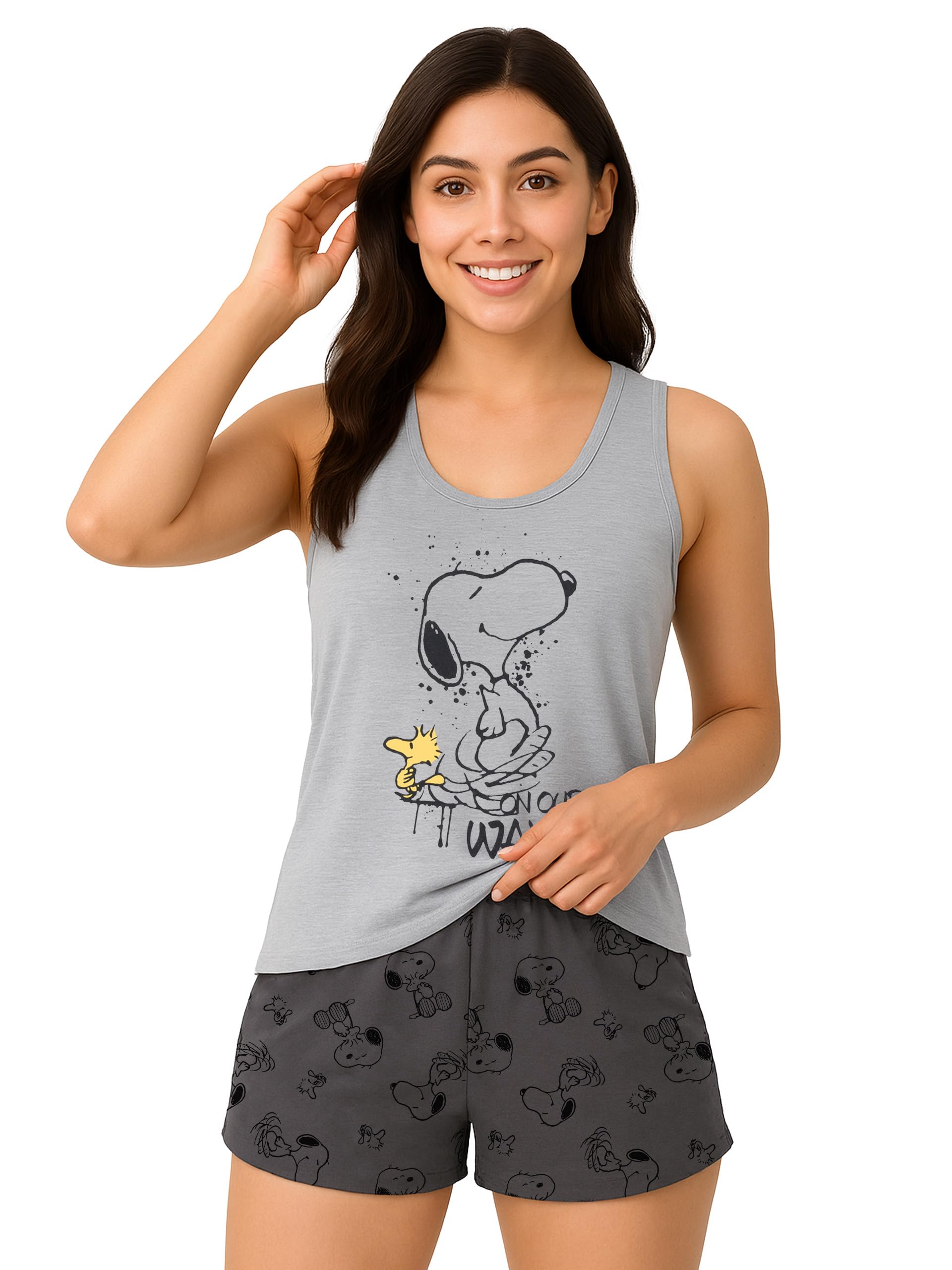 United Labels Women's Gray The Peanuts Snoopy Pyjamas For - On Our Way Pyjama Set Tank Top With Trousers Grey, Xl