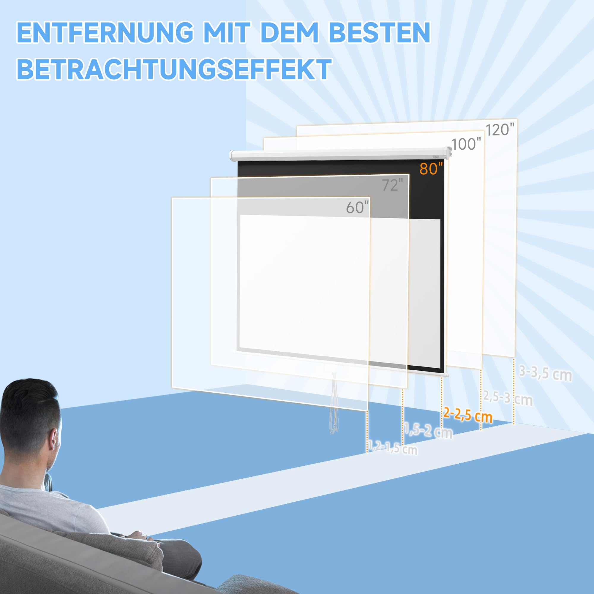 HOMCOM Beamer Leinwand 187 x 150 cm 80 Zoll 16:9 HD 4K Rollo-Leinwand | Projektionsleinwand, für Heimkino, für Büro-Präsentationen