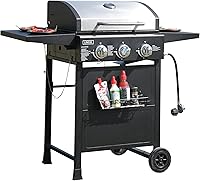 LINGXI 3-Burner Propane Gas Grill with Front Hanging Basket, 30,000 BTU, 465 Sq In Cooking Area for Patio & Backyard BBQ