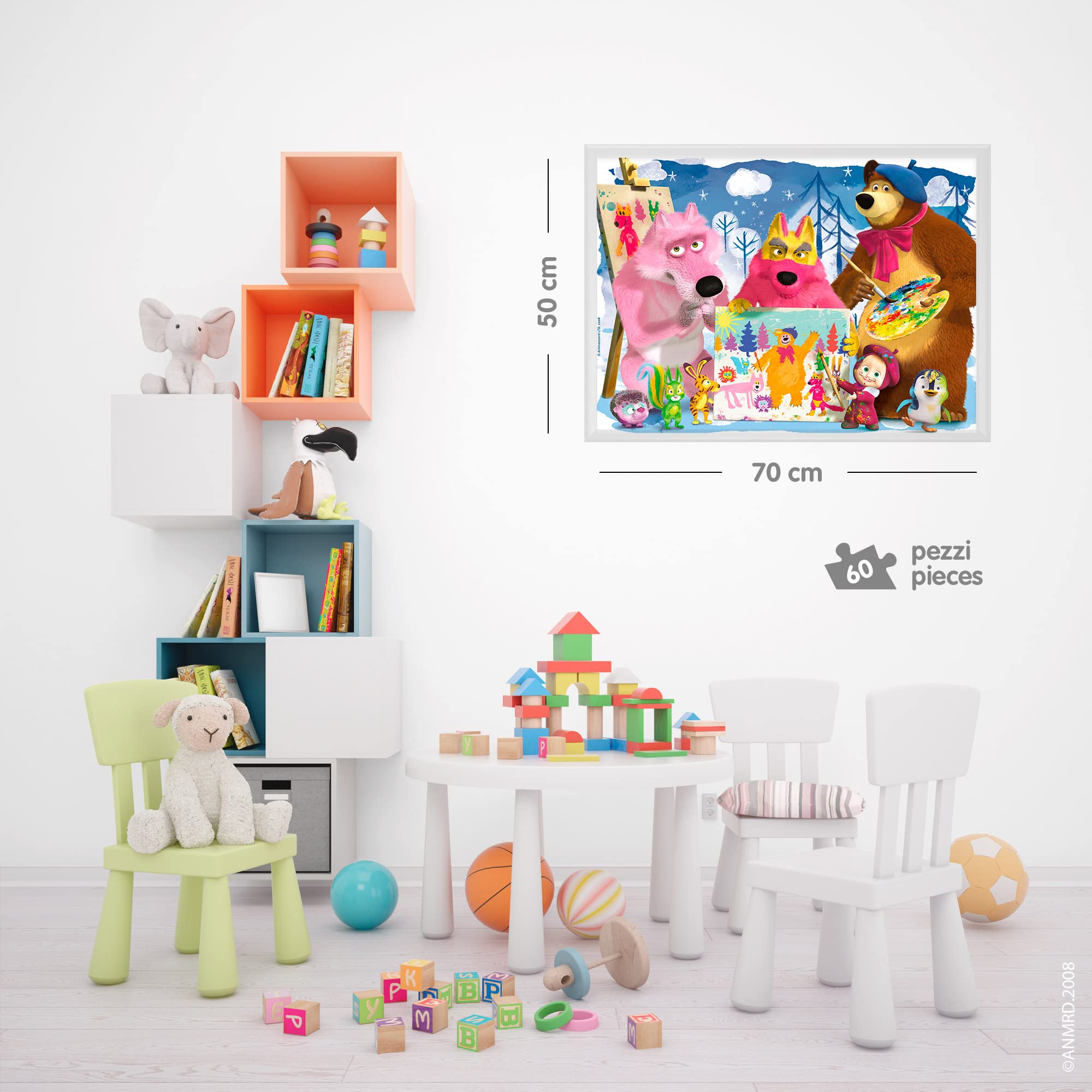 Lisciani – Masha i bar – puzzle Masza i niedźwiedź – puzzle dla dzieci od 3 lat – 60 części – zabawka edukacyjna – wspomaga koordynację ręka-oko i obserwację – 50 x 35 cm