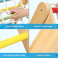 Vista 6 de Gimnasio interior de la selva, juguetes de escalada de madera 2 en 1, trepador triangular de madera de 3 lados con red de escalada, rampa