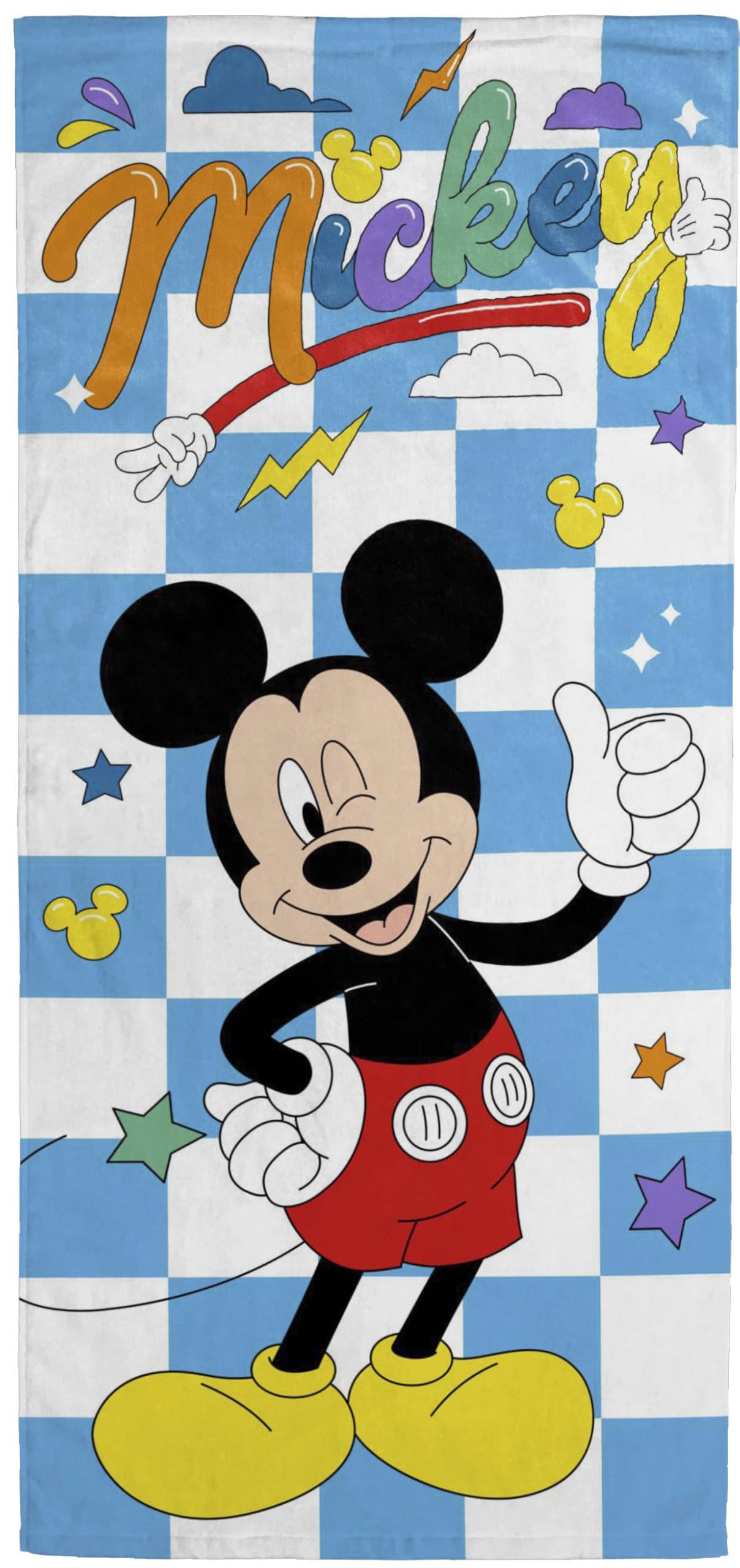 Disney Mickey Mouse Bath Pool Beach Towel - Checkered Kids Super Soft & Absorbent 100% Cotton Towel, Measures 28 x 58