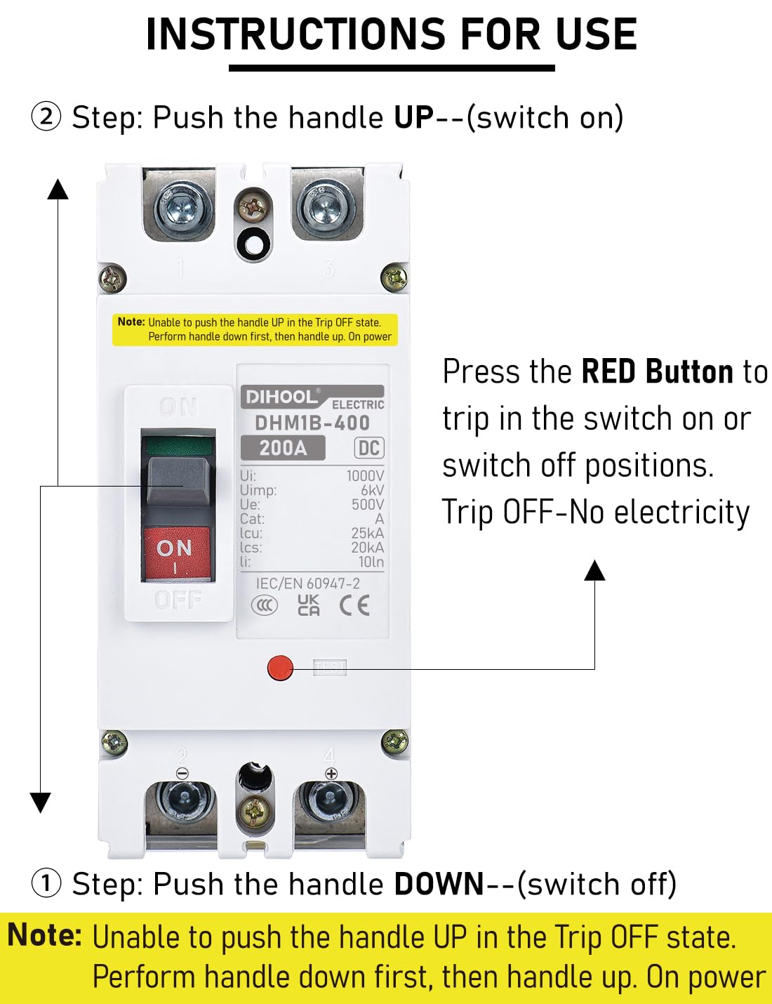 DIHOOL 200 Amp DC Breaker, 500V Battery Disconnect Switch for Main Power, Solar, UPS, Power Station