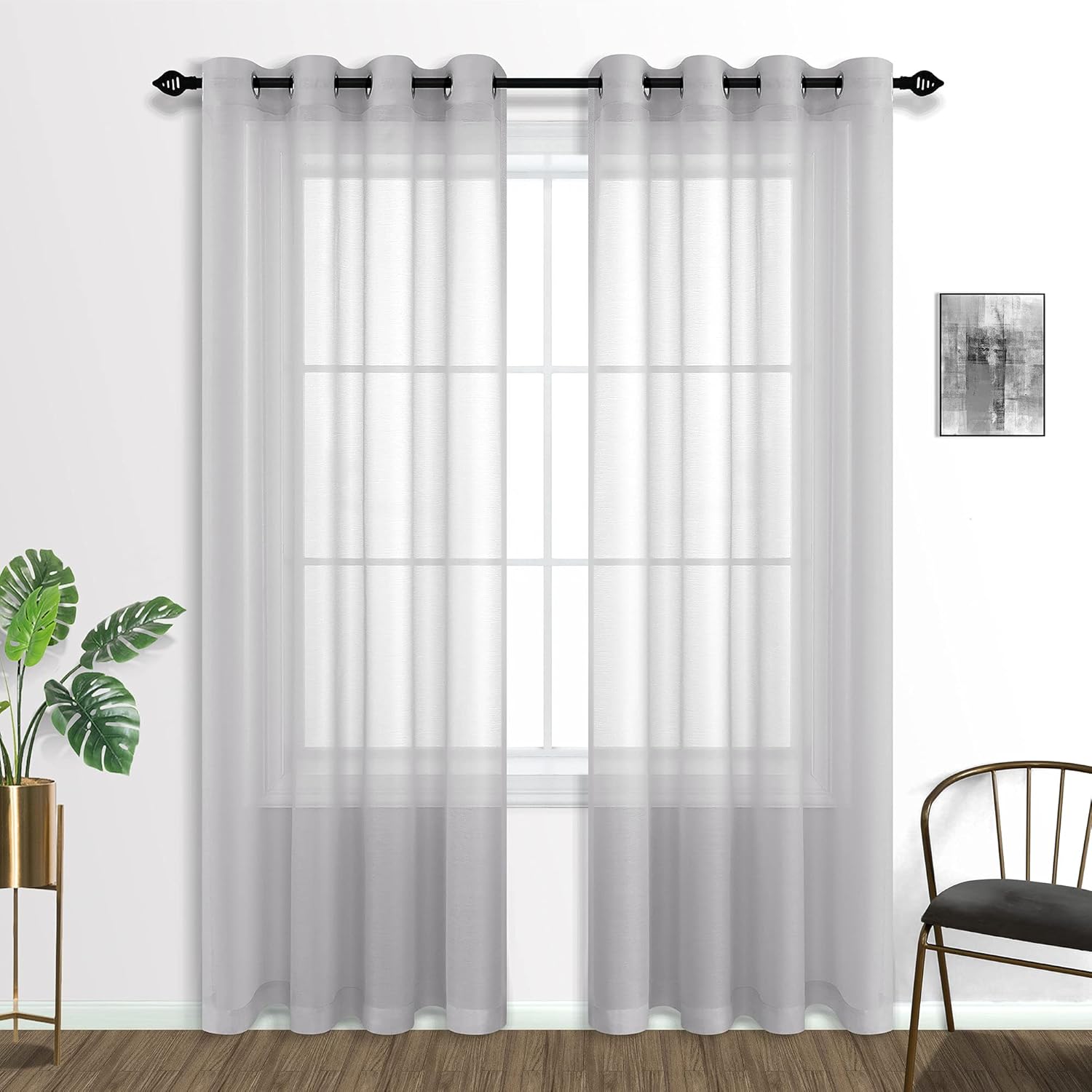 Mrs.Naturall Grey Curtains 84 Inch Length for Living Room 2 Panel Set Grommet Sheers for Living Room Window