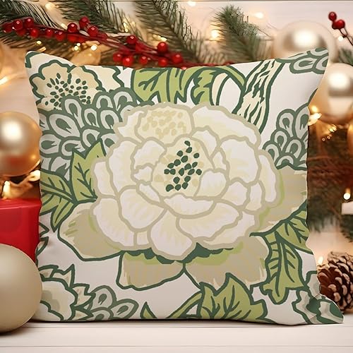 Miniatura 4 de MangGou Robin's Egg - Fundas de cojín con diseño floral de peonía azul verde y blanco, fundas de almohada de lino estilo chinoiserie para sofá,