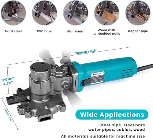 Miniatura 2 de Anbull Cortador eléctrico de barras de refuerzo de 1100 W, cortador de barras de refuerzo de hasta 1 pulgada #8 (0.157 in-0.984 in), sierra de corte