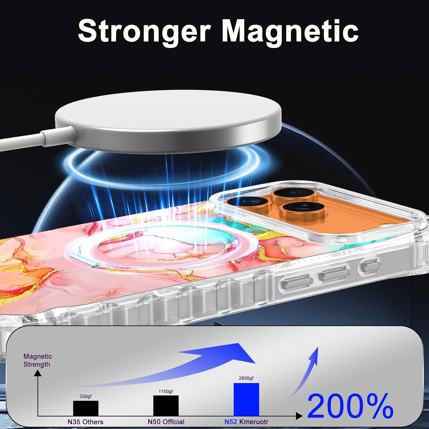 for iPhone 17 Pro Case,[Compatible with MagSafe][Invisible Magnetic Ring Stand],Slim Iridescent Wavy Women Girls Case for Apple iPhone 17 Pro 6.3"(2025),Pink Gold Marble - Image 4