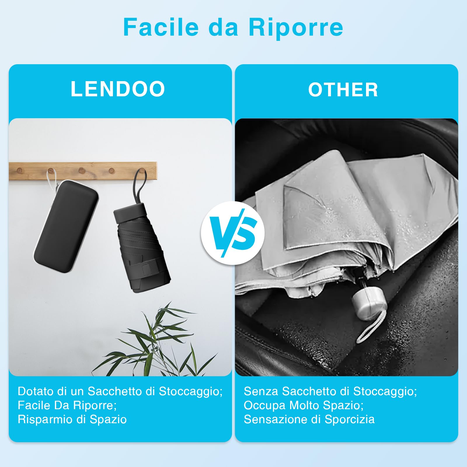 LENDOO Mini Ombrello Tascabile, Mini Ombrello Tascabile Anti UV UPF>50+ Ombrello con 6 nervature Pieghevole Rivestimento In Teflon 210T, Ombrello Da Sole/Pioggia, Portatile Leggero Compatto