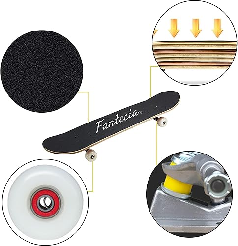 Miniatura 5 de FANTECIA Patinetas estándar completas de 31.49 pulgadas, patineta con ruedas lisas para hombres y mujeres, fabricada en monopatín de 9 capas de arce